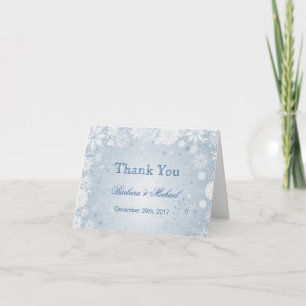 Cartão De Agradecimento White snowflakes on blue Wedding Thank You Note
