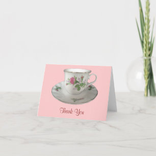 Cartão De Agradecimento White Teacup and Saucer with PinkRoses Obrigado