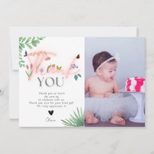 Cartão De Agradecimento Wild and Onederful, wildflower, pink photo