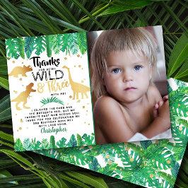 Cartão De Agradecimento Wild & Three Dinosaur Boys Terceira Foto De Aniver