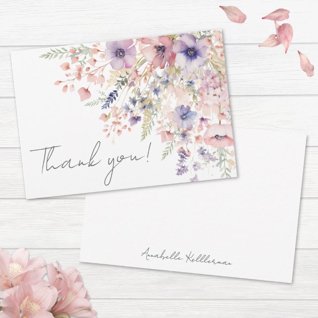 Cartão De Agradecimento Wildflower Blush Pink Purple Floral (Wildflower Blush Pink Purple Floral Thank You Card)