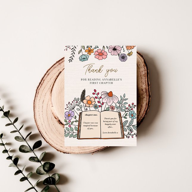 Cartão De Agradecimento Wildflower Book Themed First Chapter Birthday (Criador carregado)
