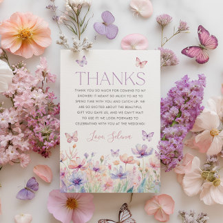 Cartão De Agradecimento Wildflower Butterfly Bridal Shower Thank You Card