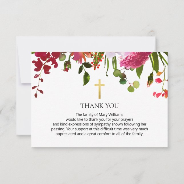 Cartão De Agradecimento Wildflower Christian Memorial Funeral Obrigado (Frente)