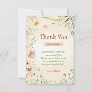 Cartão De Agradecimento Wildflower Floral Colorida Birthday Girl convidado
