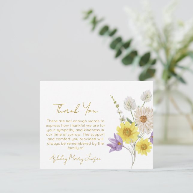 Cartão De Agradecimento Wildflower Funeral Thank You Card Bereavement  (Em pé/Frente)