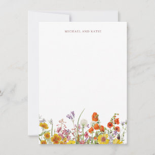 Cartão De Agradecimento Wildflower Obrigado Nota Papel de Carta