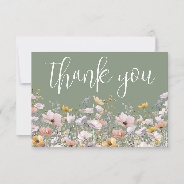 Cartão De Agradecimento Wildflower Sage Green (Frente)