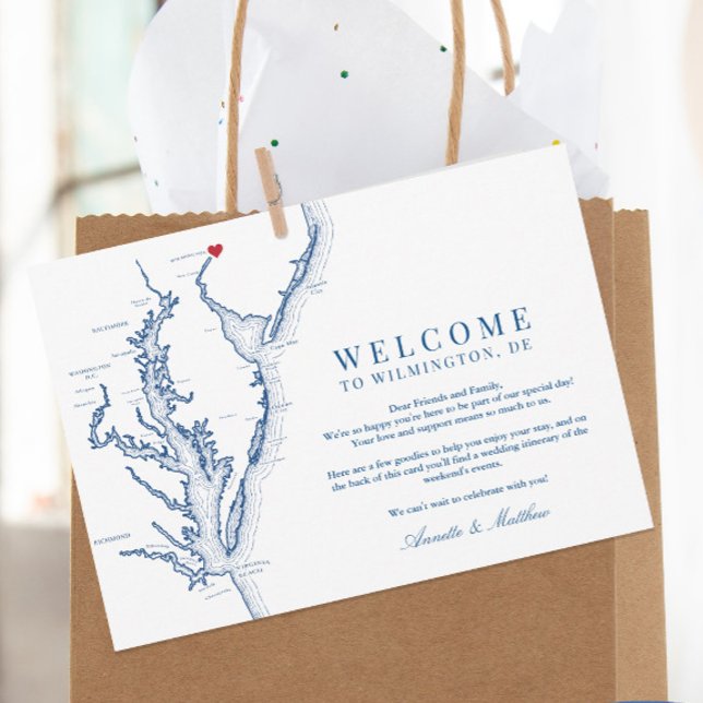 Cartão De Agradecimento Wilmington Delaware Wedding e Itinerário (These Wilmington Delaware wedding welcome letters have your wedding itinerary on the back)