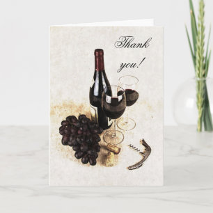 Cartão De Agradecimento Wine bottle, wine glasses, grapes and corkscrew