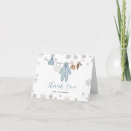Cartão De Agradecimento Winter Blue Boy Baby Shower Snowflakes Thank You