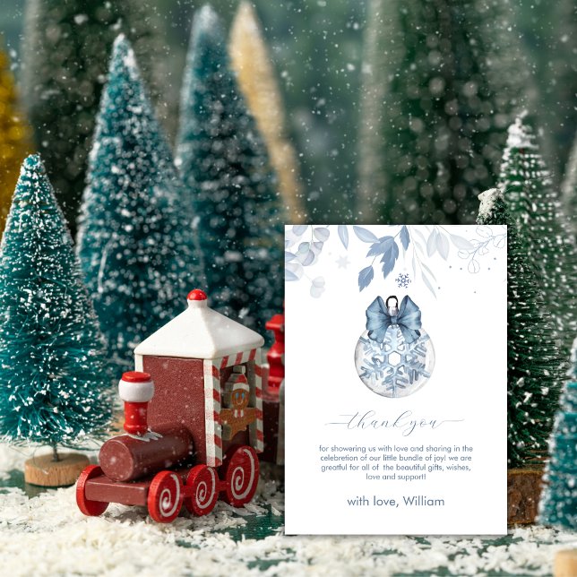 Cartão De Agradecimento Winter Bow Snowflake Ornament Baby Shower (Winter Bow Snowflake Ornament Baby Shower Thank You Card)