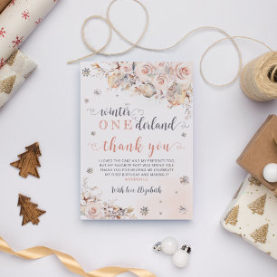Cartão De Agradecimento Winter Onederland Pink Dourado Birday