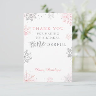 Cartão De Agradecimento Winter Onederland Pink Silver First Birday