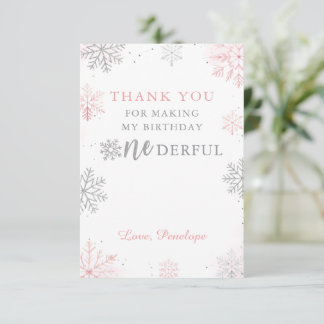 Cartão De Agradecimento Winter Onederland Pink Silver First Birday