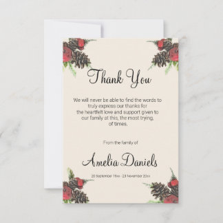 Cartão De Agradecimento Winter Pine Cone and Berry Funeral Thank You Cards