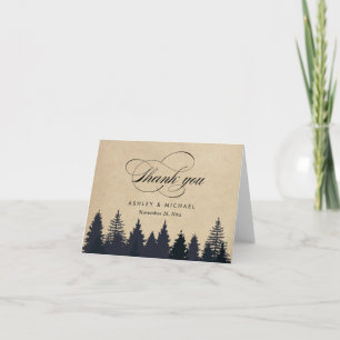 Cartão De Agradecimento Winter Pine Forest Script Kraft Obrigado