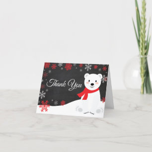 Cartão De Agradecimento Winter Polar Bear Red Snowflake Chalkboard
