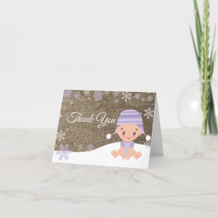 Cartão De Agradecimento Winter Snowflake Baby Purple Burlap