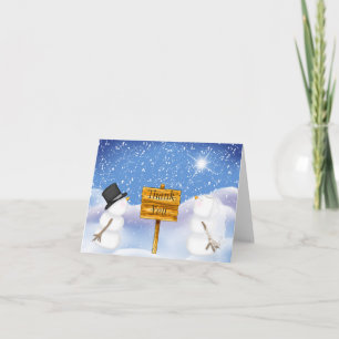 Cartão De Agradecimento Winter Snowman Wedding Photo Thank You