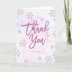Cartão De Agradecimento Winter Thank You Birthday Silver Magenta Glitter