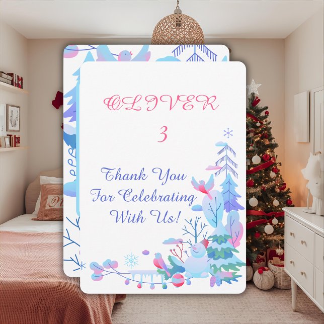 Cartão De Agradecimento Winter Wonderland Thank You Card, Snowman Forest  (Criador carregado)