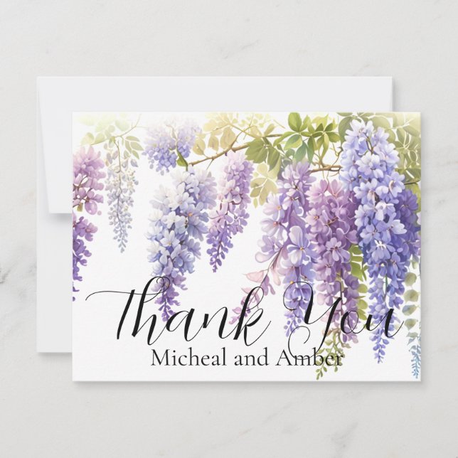 Cartão De Agradecimento Wisteria de cor azul-clara-violeta Elegante (Frente)