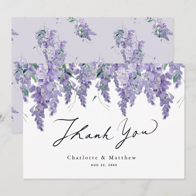 Cartão De Agradecimento Wisteria Purple Watercolor Wedding (Frente/Verso)
