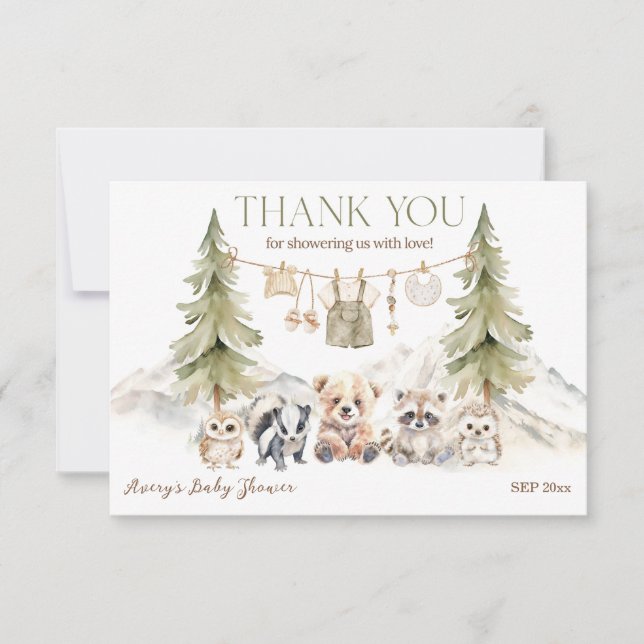 Cartão De Agradecimento Woodland Adventure Oh Boy Baby Shower (Frente)