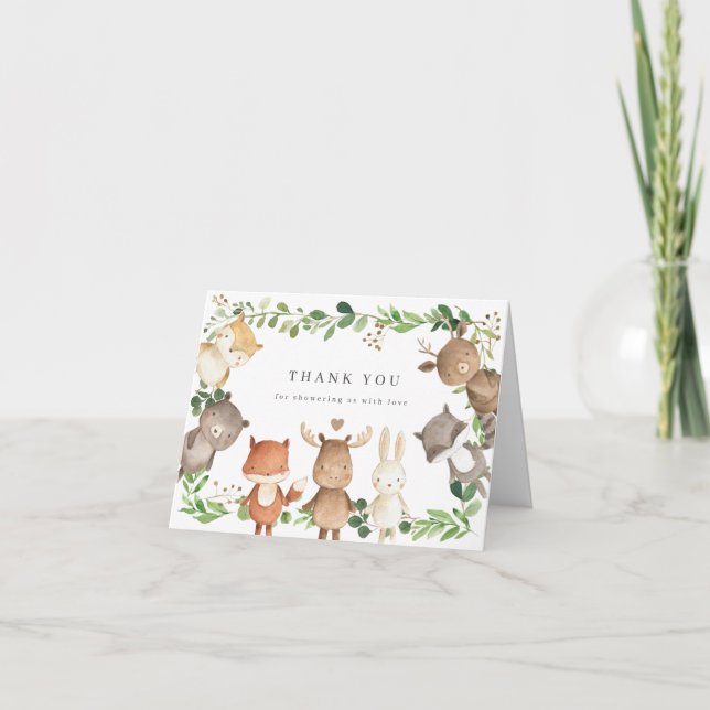 Cartão De Agradecimento Woodland Animals Baby Shower Thank You Card (Frente)