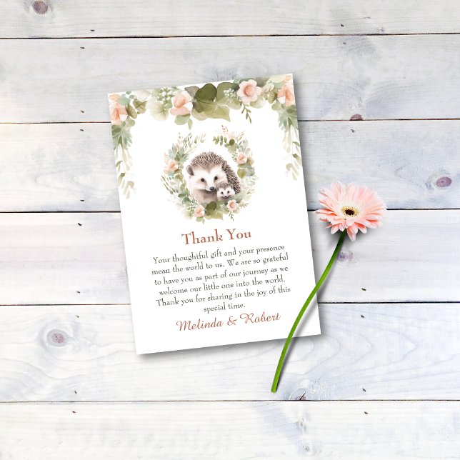 Cartão De Agradecimento Woodland Baby com Gado (Woodland hedgehog thank you card. )