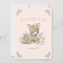 Cartão De Agradecimento Woodland Deer Boho Girl Chá de fraldas Obrigado