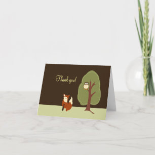 Cartão De Agradecimento Woodland Fox & Owl Folheou Obrigado