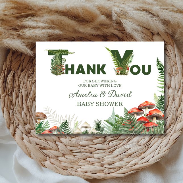 Cartão De Agradecimento Woodland Mushroom & Fern Baby Shower (Criador carregado)