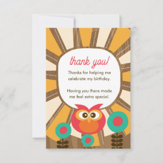 Cartão De Agradecimento Woodland Owl First Birthday Thank you  – One Year 