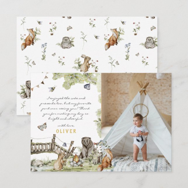 Cartão De Agradecimento Woodland Picnic | Foto de animais florestais (Frente/Verso)