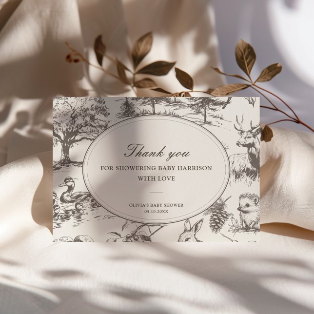 Cartão De Agradecimento Woodland Sketched Allover Print Baby Shower (Criador carregado)