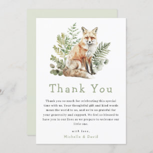 Cartão De Agradecimento Woodland Watercolor Fox Chá de fraldas Obrigado
