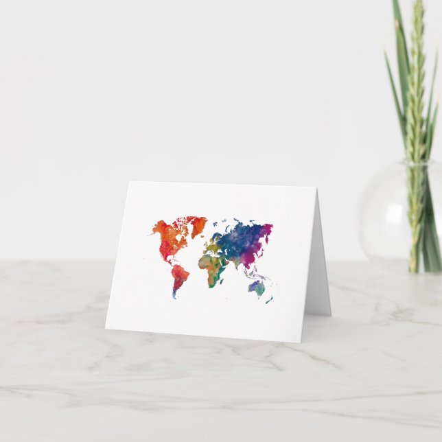 Cartão De Agradecimento World map in watercolor (Frente)
