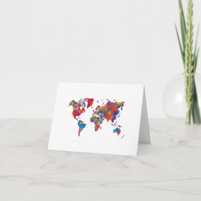 Cartão De Agradecimento World map in watercolor (Frente)