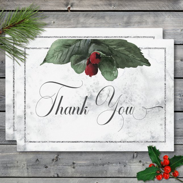 Cartão De Agradecimento Wreath de inverno e Casamento Cardeal Vermelho (Winter Wreath & Red Cardinal Wedding Thank You Card)