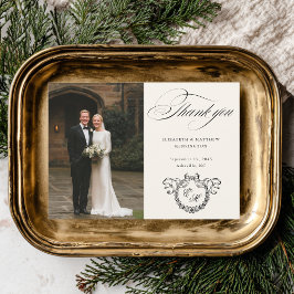 Cartão De Agradecimento Wreath Monogram Elegant Calligraphy Wedding