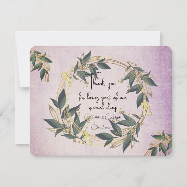 Cartão De Agradecimento Wreath Olive Personalizada (Frente)