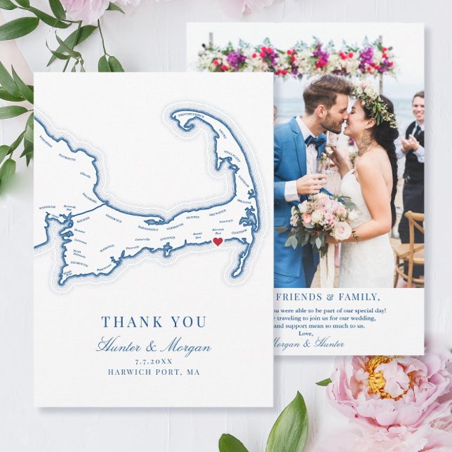 Cartão De Agradecimento Wychmere Beach Club Cape Cod Foto de Casamento (These Harwich Port MA Thank You Cards are perfect for your Wychmere Beach Club destination wedding)