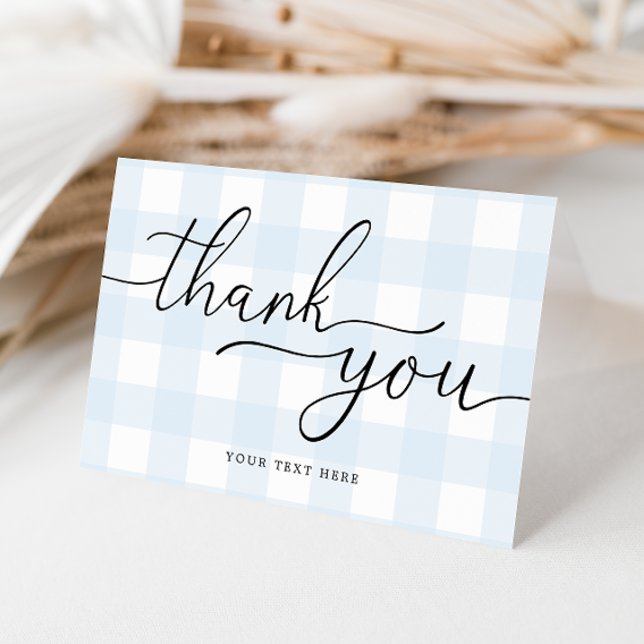 Cartão de Agradecimento Xadrez Azul (Folded Thank You Card Blue Gingham Check. Boy Baby Shower Thank You Cards)