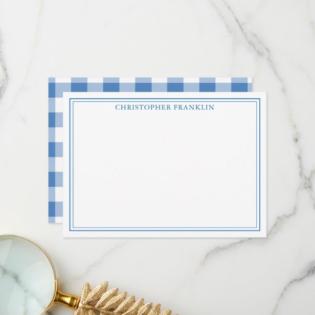 Cartão De Agradecimento Xadrez Azul Personalizada Novo Papel de Carta para (Frente/Verso In Situ)