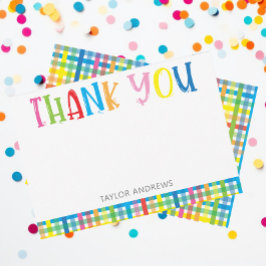 Cartão De Agradecimento Xadrez Colorida Brilhante Personalizada Obrigado N