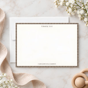 Cartão De Agradecimento Xadrez de Gingham Marrom Taupe Retro Baby Shower