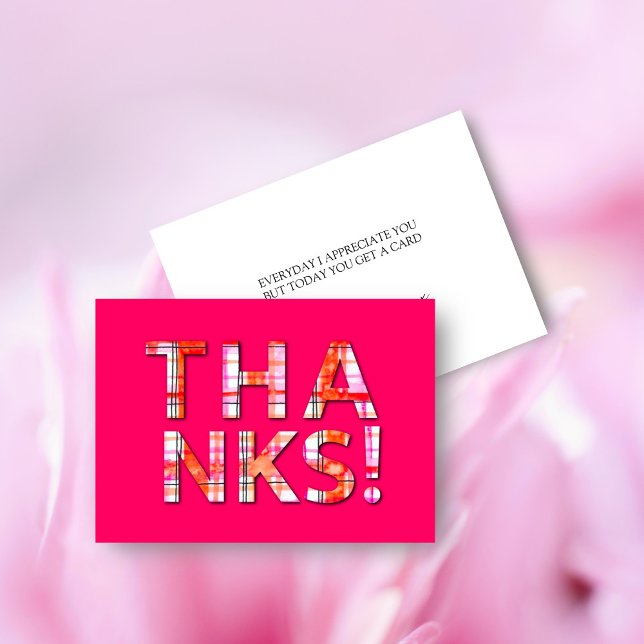 Cartão De Agradecimento Xadrez Escocês em Aquarela Rosa Padrão Obrigada (I appreciate you Tartan Thank you card)