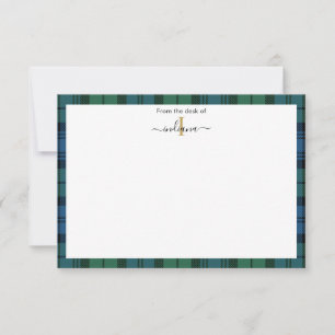 Cartão De Agradecimento Xadrez Monograma Script Tradicional Tartan